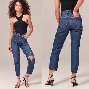 Abercrombie & Fitch High Rise Mom Jean in Dark Destroy Size 28 Size 6 Short